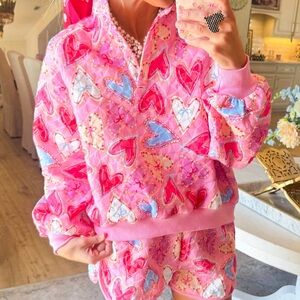 Pink Quilted Heart Cookies Printed Matching Set Valentines Outfit